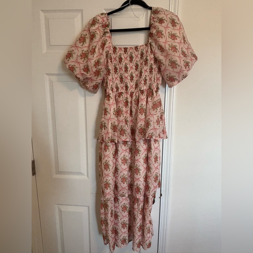 Peach Love California Pink Floral Puff Sleeve Dress